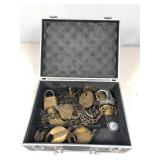 Small suitcase type box filled with 11 antique