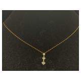 10k Gold Necklace & Pendant W/3 Diamonds, Tw 1.1g,