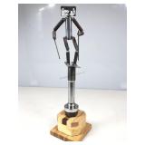 Metal Skier Assemblage Art Sculpture on Wood Base