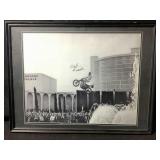 Black and white framed and matted photo of Evel