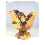 A vibrant, yellow and orange hand blown art,