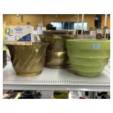 Brass decorative plant vases and one plastic