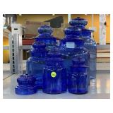Vintage cobalt blue glass apothecary Jar Set