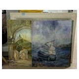 Hand paintings (4) sea boat and landscape