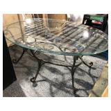 Metal Oval coffee table w/glass top, approx