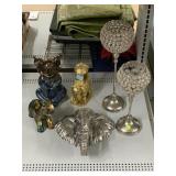 Elephant head silver finish sculpture and other
