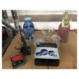 Linden glass dome clock w/glass ware desk lamp,
