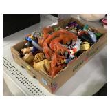 Box of Toy Figures, Cars, and More.