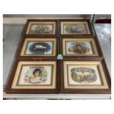 Several framed vintage cigar box labels. Approx
