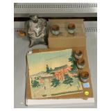 Japanese tea set and vintage art print finish in