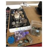 Large stone collection with geodes. Quartz and