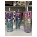 3 New Bewaltz Multi Colored Tumblers with Straws.