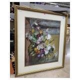 Large Flower Framed Wall Art. Approx 36 x 32