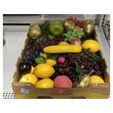 Box of Assorted Artificial Fruits and More.