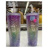 2 New Bewaltz Multi Colored Tumblers with Straws.
