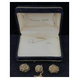 Sterling Silver Cufflink And Pin, Tw 15.5g W/box