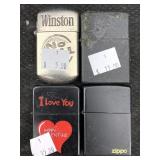 2 Zippo Flip Top Lighters & 2 Others