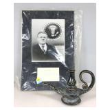 Two items;  a ceramic genie lamp, and an