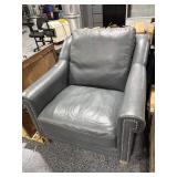 Gray Leather Hobnail Accent Wide Armchair - Good
