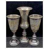 3 Vtg Sterling Silver Goblet Cups, Tw 64.8g, Sz 4l