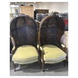 Pair Vtg French Hooded Cane Parlor Chairs - Good