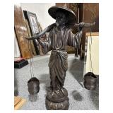 3ft tall Painted Brass Thai Water Carrier Statue
