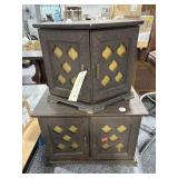 Pair Vtg Wood Side Tables with Storage - Hexagon