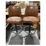 Pair Vtg Faux Leather Bar Stools Chrome