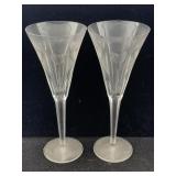 Pair of engraved champagne, flutes, each with six