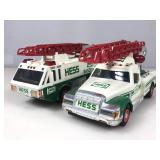 Two Hess toy ladder trucks one for gasoline and