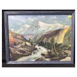A vintage framed landscape lithograph print