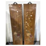 Pair Vtg Hand Carved and Painted Wood Wall Panels