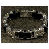 G Halo Stainless Steel Bracelet W/black Diamonds,