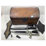 2 Fantasy Blades In Round Top Wood Trunk