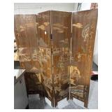 4-Panel Folding Wood Screen 6ft Tall Hand Carved