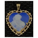 10k Gold Heart Carved Shell Cameo, Tw 3.1g, Sz 1in