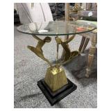 Vtg Art Deco Style Brass & Glass Side Table -