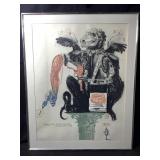 A metal framed artwork titled heavily armed
