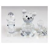 Set a three small crystal animal figurines, which