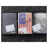 3 Zippo Flip Top Lighters.