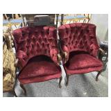 Vtg Burgundy Deep Button Tuft Back Armchairs -