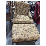 Bamboo Style Wood Frame Armchair with Ottoman