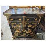 Vtg Chinoiserie Black Lacquer Altar Cabinet