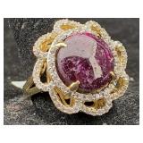 Sterling Vermeil Ruby & Sapphire Ring, 18.46 Ctw,