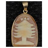14k Gold Shell Cameo W/diamond, Tw 2.6g, Sz 1in