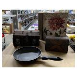 2 Wood Chest, Secret Storage Book & Frying Pan.