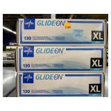 3 Boxes of New Glide-On Vinyl Gloves Size XL.