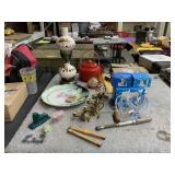 Assorted Home Decor. Stone Statues, Kettle Pot &