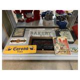 Tin Corona Sign and Assorted Wall Decor.