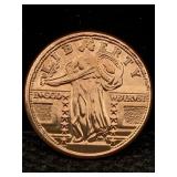 1 Oz Pure Copper, Us Standing Liberty Token Design